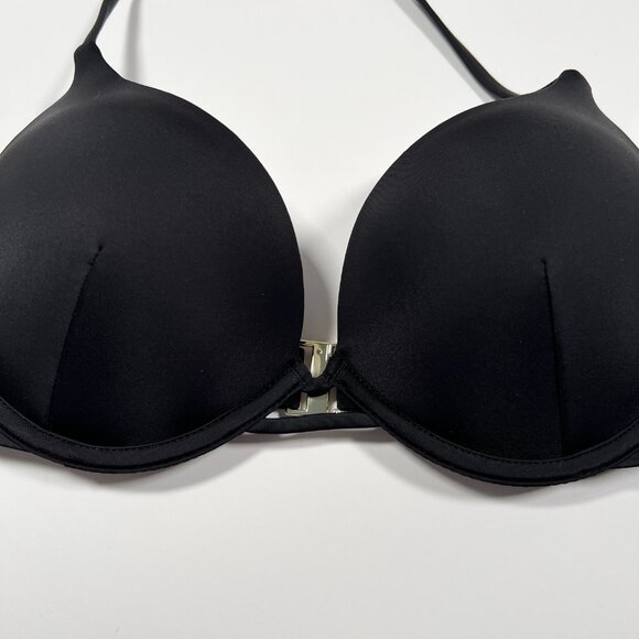 Victoria Secret 36C Bombshell Push Up Bikini Top Halter Add 2 Cups Black - Picture 3 of 7